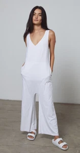 NWT Lunya Cool Wide Leg V Neck Cotton Romper in Sincere White Lounge XL - Picture 1 of 3