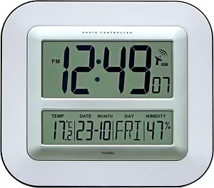 Jumbo LCD Radio Controlled Wall Clock with Temperature and Humidity display - Picture 1 of 5