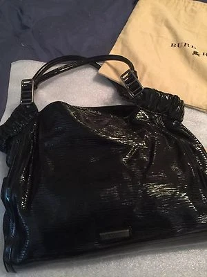 Burberry Purse Handbag Black Patent Bark Covington Tote Shoulder bag Reta. $1795 - Image 1 of 4