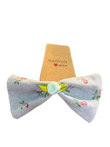 hair bow accessory vintage retro blue floral handmade new - Picture 1 of 7