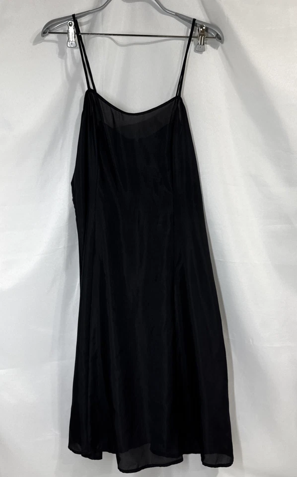 Женщины M/L шелк сорочка скольжения чистый назад молнии черный колена Midi длины трапеции - Изображение 1 из 4