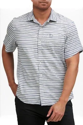 NEW Penguin Butn Down Shirt Mens 2XL 48x27 Linen Stretch SS Blue Striped Pocket - Image 1 of 4