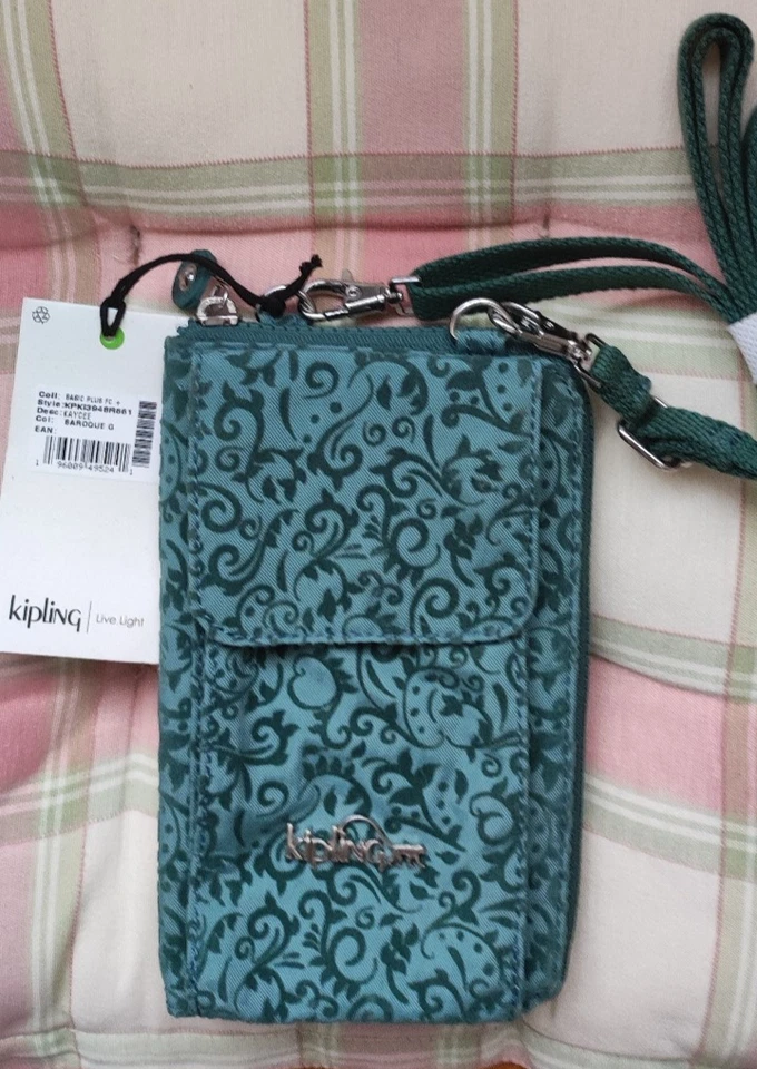 NEU Kipling Handytasche + Geldbörse 2 in 1, grün Samt, langer Gurt - Bild 1 von 4