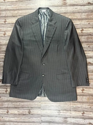 Brioni PARLAMENTO Super 150's Wool Coat Jacket Blazer sz 46 R Striped Grey - Image 1 of 4