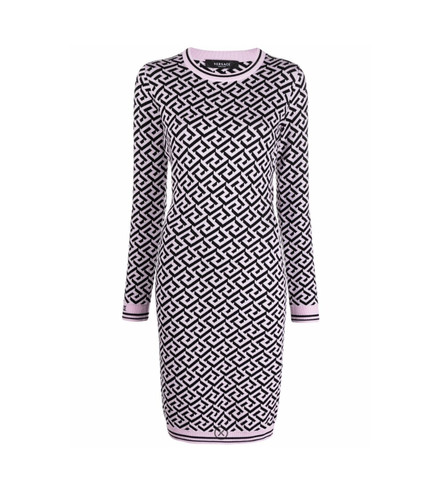 Abito donna Versace La Greca manica lunga midi taglia 46 12 US nuovo $1125