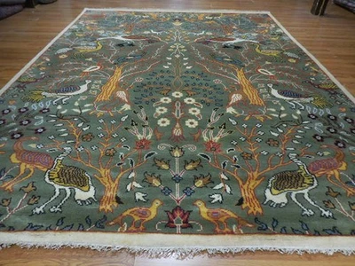 Alfombra turca Oushak, (árbol de la vida) alfombra de área para pájaros, alfombra bohemia hecha a mano 9x12 pies Foto 1 de 4