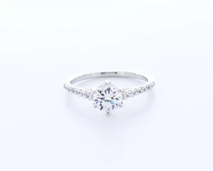 1.4CT Lab-Created Diamond E/VVS2 Round Cut 14K White Gold Classic Accent Ring - Picture 1 of 4