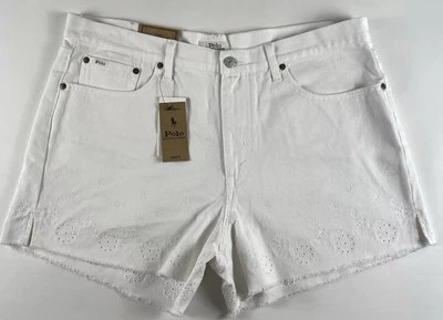 NWT Polo Ralph Lauren Women’s The Sophia Cut off Denim Shorts White Eyelet Sz.32 - Image 1 of 4