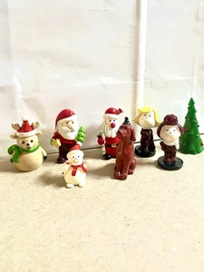 8 Mini Resin/Plastic Santa Christmas Figurines Lot - Picture 1 of 3