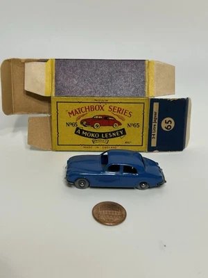 Caixa de fósforos vintage Moko Lesney nº 65 3,4 litros Jaguar carro fundido Inglaterra - Imagem 1 de 4