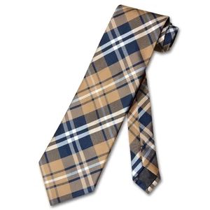 Vesuvio Napoli NeckTie Navy Brown White PLAID Design Mens Neck Tie - Picture 1 of 2