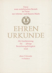 blanko DDR Urkunde Ehrenurkunde Anerkennung Betriebszugehörigkeit - Picture 1 of 1
