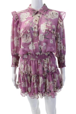 Vestido recto floral manga corta cuello en V Misa para mujer púrpura blanco talla pequeña Foto 1 de 4