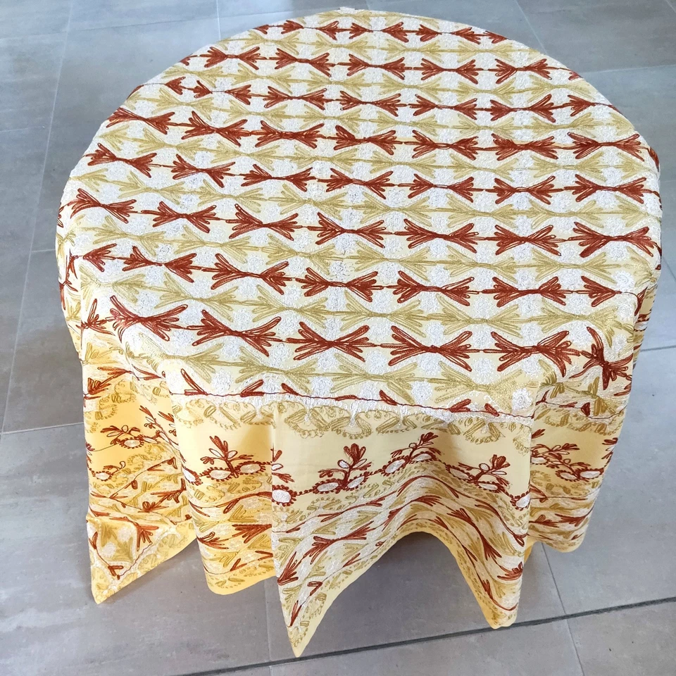 nappe coton brodée fil de soie du Moyen Orient AGHABANI jaune pâle  6 serviettes - Photo 1/4