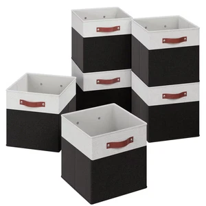 White/Black 11 In. X 11 In. X 11 In. Linen Fabric Decorative Storage Cube Bin (S - Picture 1 of 6