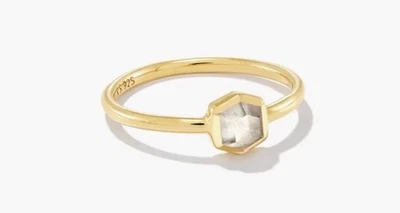 Anillo Kendra Scott Davie Oro 18k Vermeil Banda En Cristal de Roca Transparente Nuevo con Etiquetas Talla 8 Foto 1 de 4