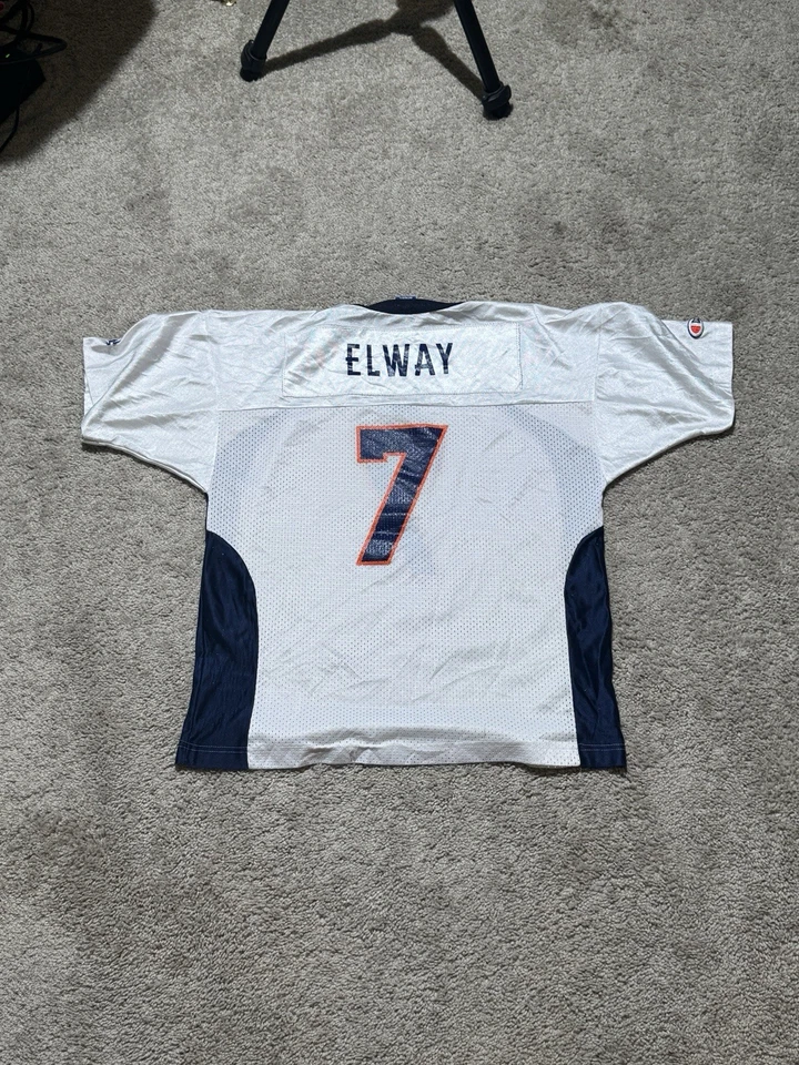 Camiseta de fútbol vintage de los 90 blanca y naranja campeón Denver Broncos Elway YouthXL Foto 1 de 4