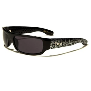 Locs Sunglasses - Men's Rectangular Wrap Around Frame - Gloss Black Finish UV400 - Picture 1 of 4