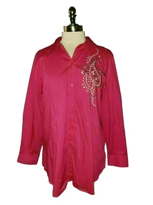NEW SUSAN GRAVER Plus Size 1X Blouse Shirt Top Pink Paisley Embellished - Изображение 1 из 4