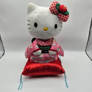 Peluche pupazzo Sanrio Hello Kitty rosa kimono rosso cuscino 2012 raro difficile da trovare - Foto 1 di 7