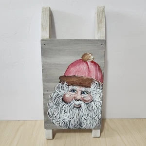 Hand Painted Wooden Sled Santa Face Christmas Wall or Table Holiday Décor - Picture 1 of 6