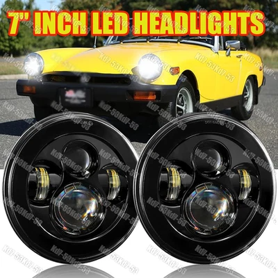 2x Fit for MG Midget 1969-1979 7inch Round Projector LED Headlights Hi-Lo Beam - Image 1 of 4