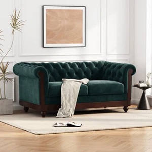 VIVALUX 59.44" Chesterfield Velvet Loveseat Sofa,2-Person Rolled Arm Dutch Plush - Picture 1 of 12