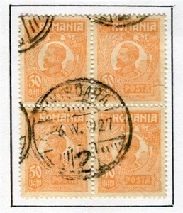 ROMANIA; 1920-27 early Ferdinand I issue fine used 50b. Block of 4 - Picture 1 of 1