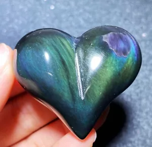 38,8 g raro arcobaleno naturale flash ossidiana sfera cuore pietra reiki guarigione C516 - Foto 1 di 11