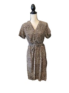 Robbie Bee Womens Size10 Silk Fitted Mini Dress Leopard Print V Neck Mob Wife - Picture 1 of 6