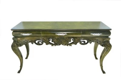 Console Table- Solid Birch Wood with Dark Green Finish- Modern Console Table Foto 1 de 4