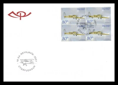 Iceland 2001 FDC, Airplanes, 80 kr., Block, Lot # 2. - Image 1 of 2