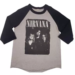 T-shirt Nirvana manica 3/4 baseball raglan Kurt Cobain band tubolare taglia adulto - Foto 1 di 7