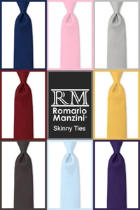 New Romario Manzini® Men's Solid Color Skinny Ties (56 colors) - Picture 1 of 120