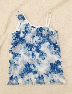 Justice Girls Size 20 Blouse Blue One Shoulder Sequin Ruffle Lined - Picture 1 of 5
