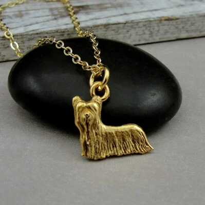Золотой скай терьер ожерелье - йоркширский терьер подвеска ювелирных изделий новый - Изображение 1 из 2