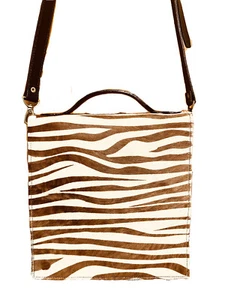 Mia Chickadee Shoulder Bag Womens Brown Leather Zebra Saddle Western Boho - Picture 1 of 12