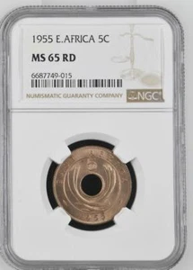 British East Africa 5 Cents 1955 NGC MS 65 RD - Picture 1 of 2