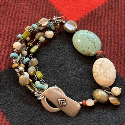 Sterling Silver Silpada B1992 Turquoise Howlite Jasper Bronzite Bracelet - Image 1 of 4