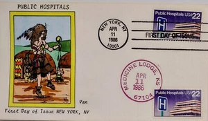 FUNDA FURGONETA NATTA HOSPITALES PÚBLICOS HOMBRE MEDICINA PINTADA A MANO HP PRIMER DÍA FDC - Imagen 1 de 1