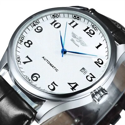 Fashion Automatic Mechanical Watch Men's Leather Strap White Dial Calendar Date - Image 1 of 4