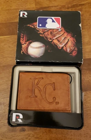 Kansas City Royals MLB Team Logo Embossed Brown Leather Trifold Wallet Cowhide Cover