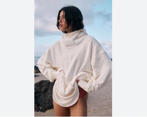 OFF WHITE Felpa con cappuccio FP Beach Free People Everywhere avorio ciniglia piccola S