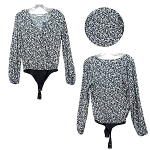Abercrombie & Fitch Body Suit Top Size M Black Florals Puff Balloon Sleeve NWT - Picture 1 of 10