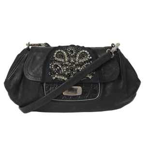 Prada Bijou 2Way Clutch Bag Black Women's Leather Antique Skipper Shoulder Bag - Picture 1 of 12