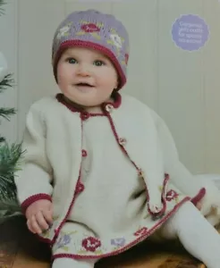 Knitting Pattern Baby Girl's 4- ply Flower Pinafore Dress Jacket Hat 3-24 Month - Picture 1 of 4