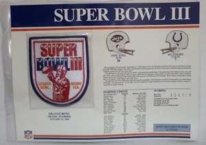 WILLABEE WARD NFL SUPER BOWL III JETS COLTS PATCH ON FACT/STAT CARD RARE - Bild 1 von 2