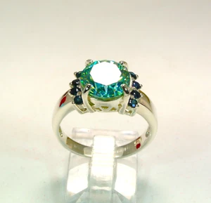 BLUE MOISSANTITE & BLUE SAPPHIRE ACCENTS SET IN 925 STERLING SILVER RING SIZE 7 - Picture 1 of 9