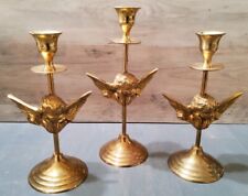 Vintage Angels Face Brass Candle Stick Holders Flutes Set 3 Cherub Staggering