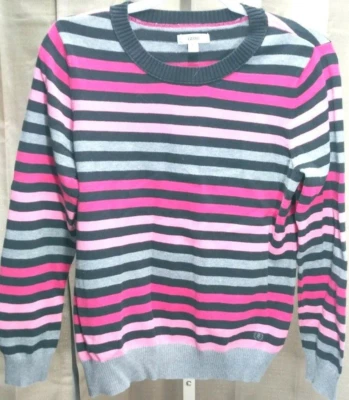 Suéter Suéter Manga Larga IZOD Para Mujer Talla Grande Rayas Rosa Gris Negro Foto 1 de 4